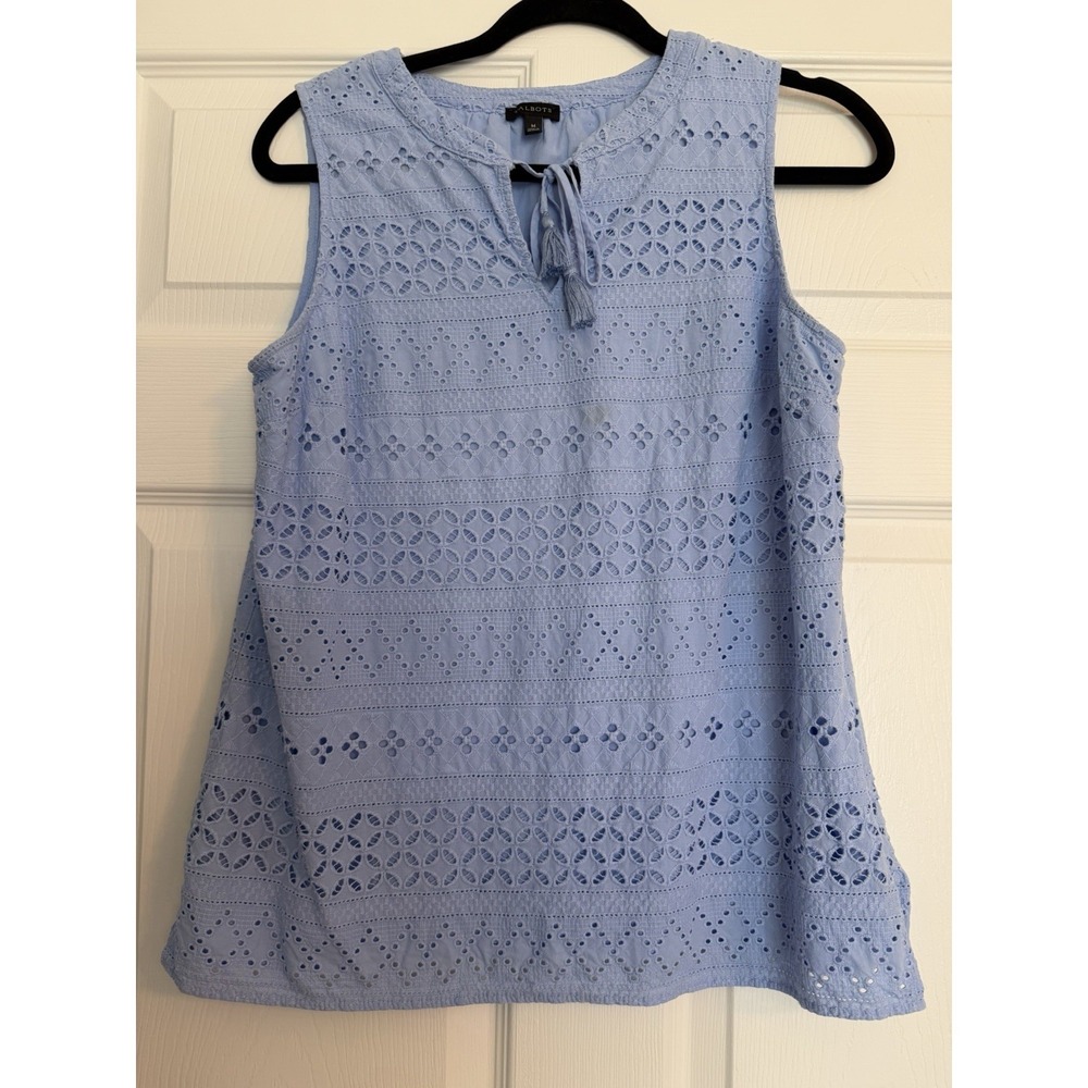 Talbots Tie-Neck Eyelet Shell‎ W/Lining Cornflower Blue M
